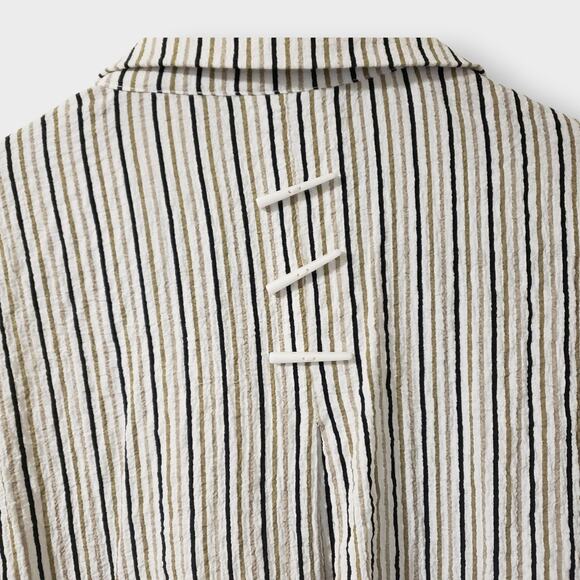 Ali Miles Size Medium Tan Black Stripe Button Front Tunic Top Lagenlook Artsy - Picture 5 of 13